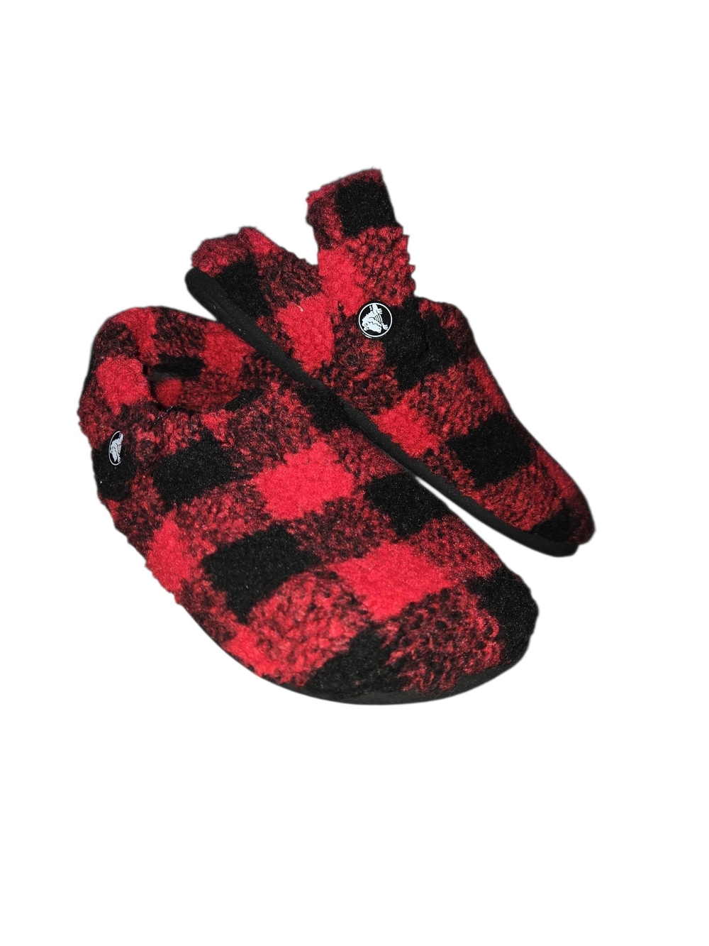 Kids Crocs Cozy Buffalo Sherpa Plaid Slip-On Slippers - Red & Black